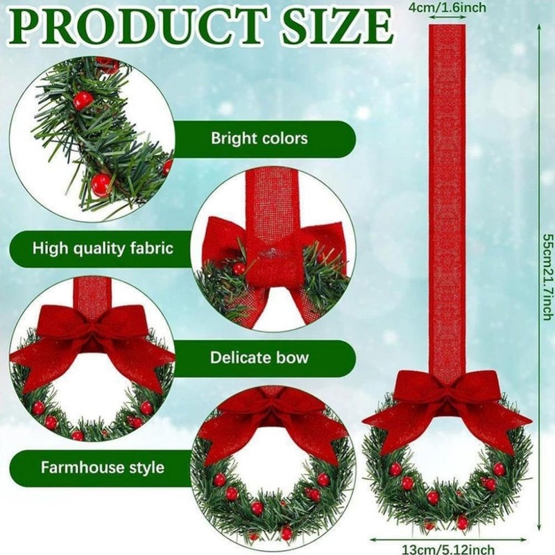 Mini Christmas Window Wreaths, Set of Six with Ribbon Bow, Glittering Festive Decor for Home Office Shop, Easy Hang Installation for Holiday Party Decoration. (Red) - Image 5
